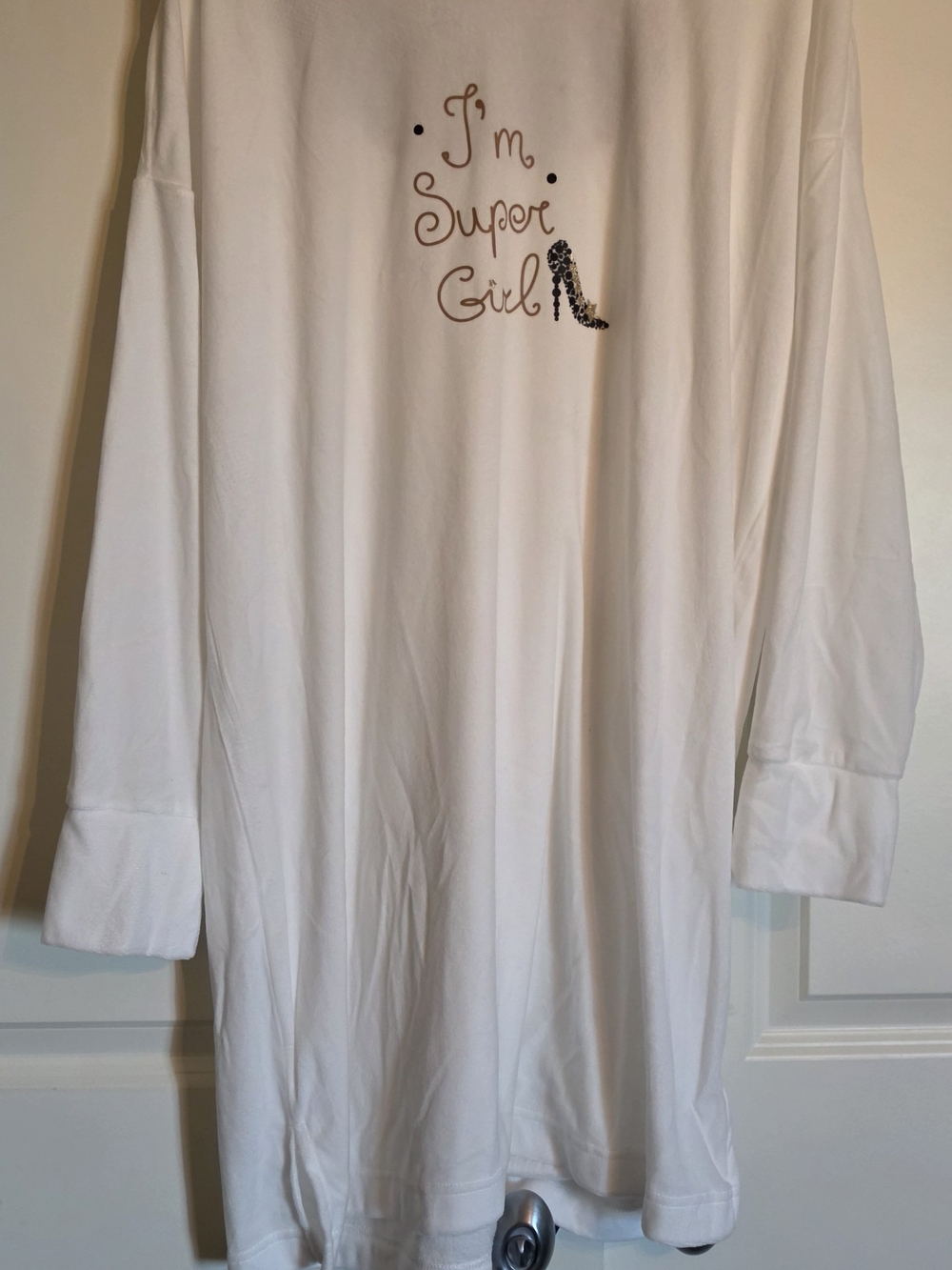 Women's White 'I'm Super Girl' Long Sleeve Nightshirt